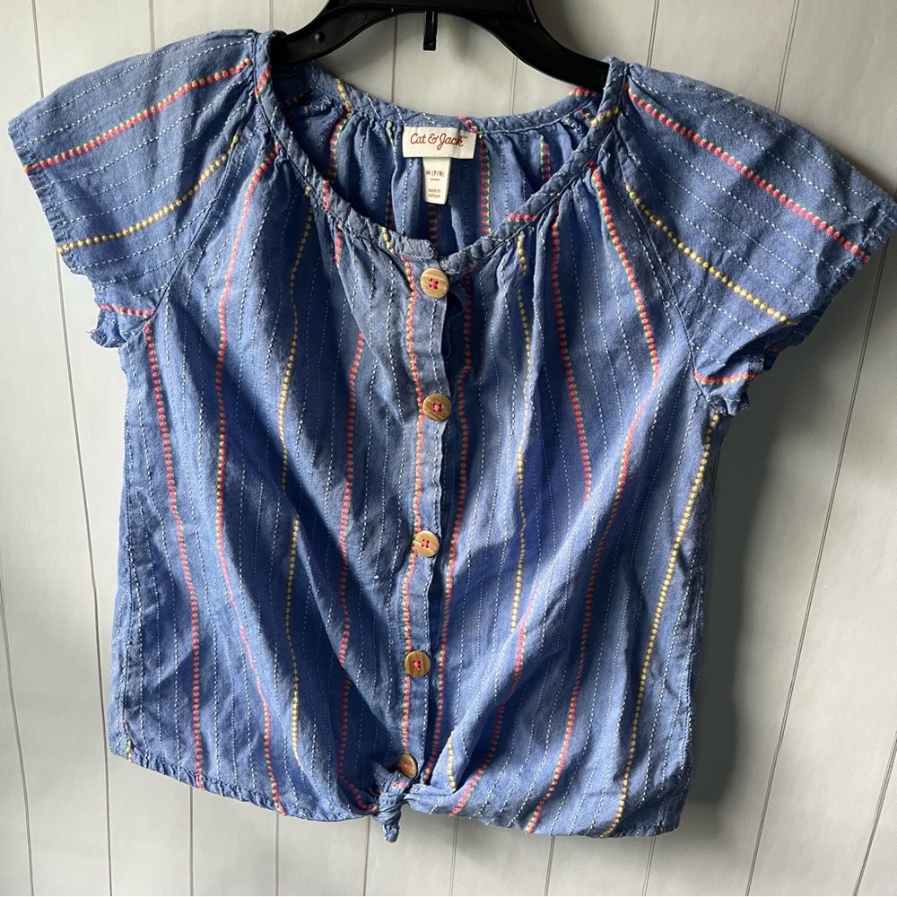 Cat & Jack Girls Cotton Striped Button Down Shirt